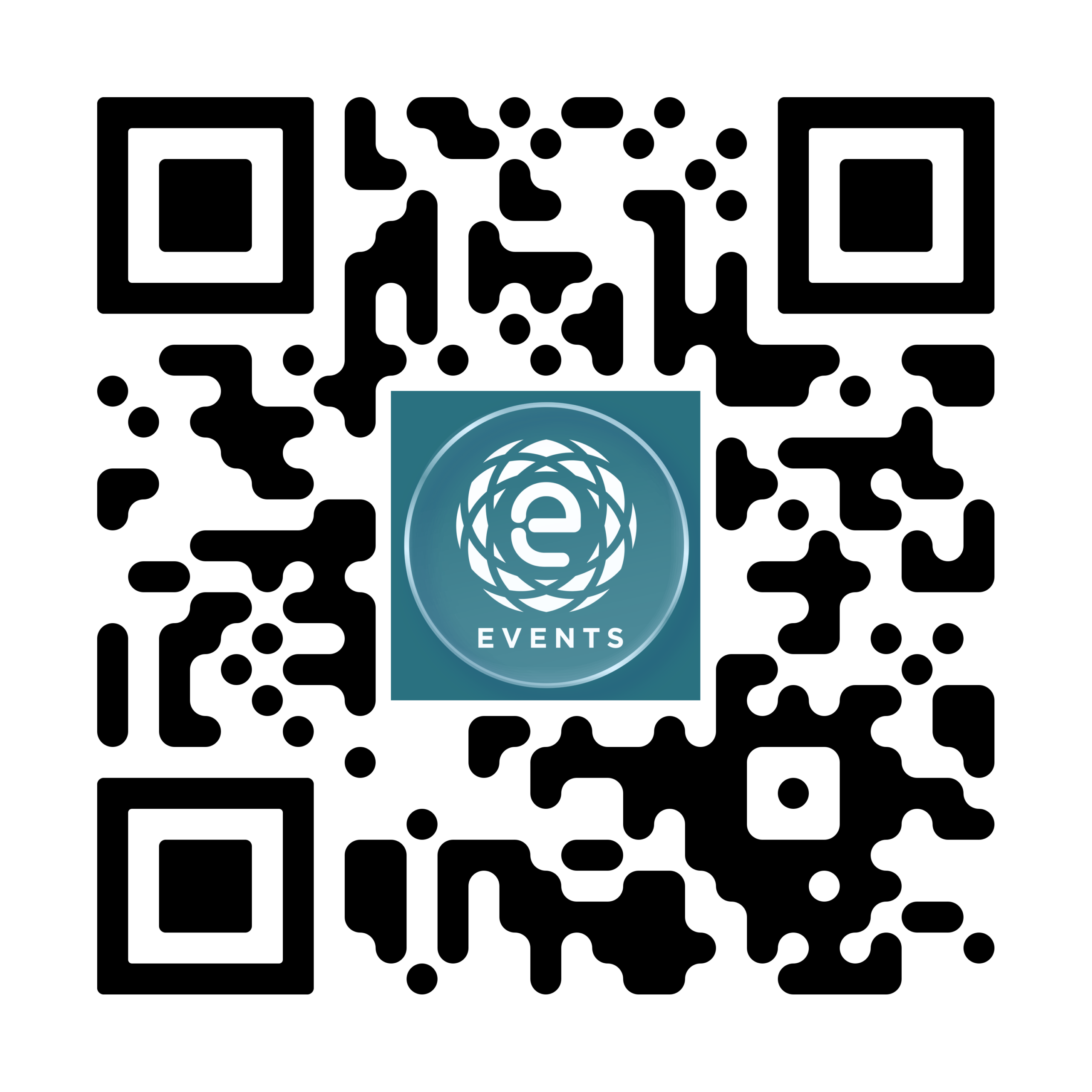 QR code with a teal center badge showing the United Nations emblem and the word 'EVENTS' in white.